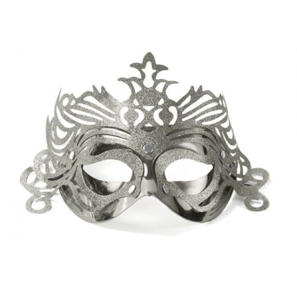 Škraboška strieborná, maska s ornamentom na párty, 1ks