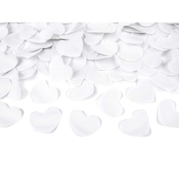 Vystreľovacie konfety biele srdcia, 40cm