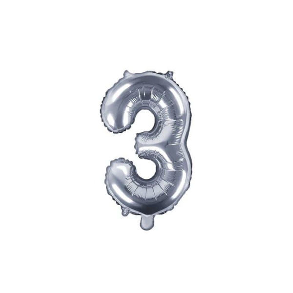 Fóliový balón číslo 3, strieborný, 35cm