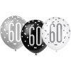 Balóny 60. narodeniny, biely, šedý, čierny, 30cm, 6ks
