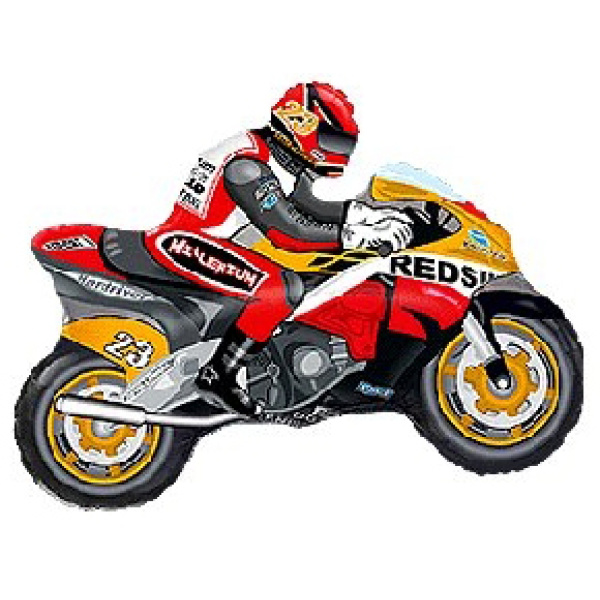 Fóliový balón motorka, červeno oranžová, 60cm, 1ks
