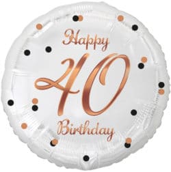 Fóliový balón 40 Happy Birthday bielo ružovozlatý, 45cm