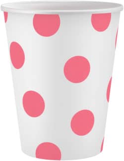 Papierové poháre s bledoružovými bodkami, 250ml, 6ks