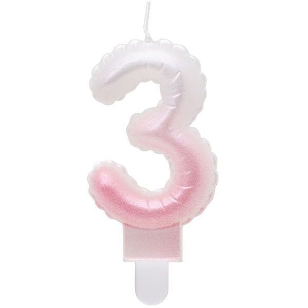 Sviečka číslo 3 perleťová bielo ružová, 7cm
