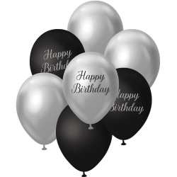 Balónový set Happy Birthday strieborno čierny, 7ks