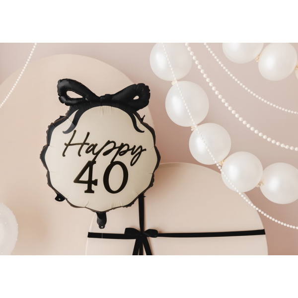 Fóliový balón s mašľou Happy 40, 45 cm - Image 2